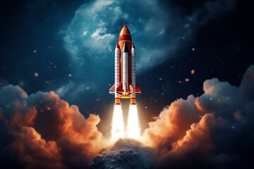 Ambitious Startup rocket in space. Ship planet moon. Generate Ai