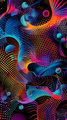 Energetic Geometric composition in Neon Hues: A Harmonious Spectrum of the Kp Pattern