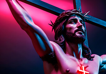 The Sacrificial Blood: Christ's Crucifixion at Calvary as Jesus Utters His Last Words 'Father, into Your Hands I Commit My Spirit. Generative AI	