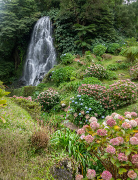 Waterfall at Parque Natural Da Ribeira Dos Caldeiroes, Sao Miguel, Azores, Portugal