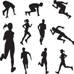 Running People, Silhouettes. Vector Image