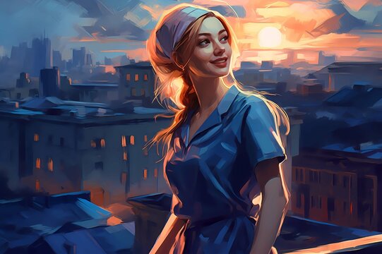 Doctor in the city, Greeting card for International Nurses Day, AI generation
