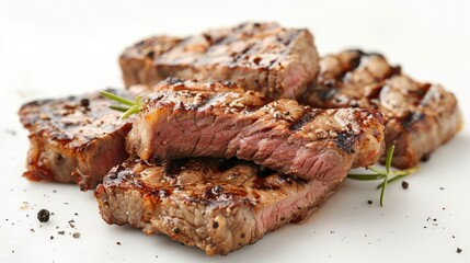 Slices of grilled meat isolated on white background. Generative AI.
