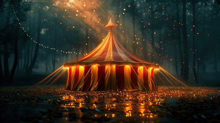 circus tent, carnival celebrations,  Carnival, amusement theater. Entertainment show, World Circus Day. Holiday concept. Template for background, banner, card, poster - obrazy, fototapety, plakaty