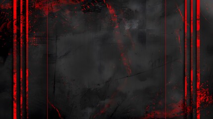 Expressive red grunge frame on black background, bold red brush strokes on dark wall - obrazy, fototapety, plakaty