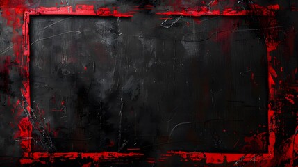 Bold red distressed frame for copyspace on isolated black background, striking red paint strokes on dark wall