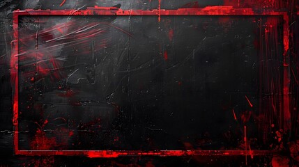 Vibrant red grunge border on dark backdrop, dynamic red brush strokes on black wall