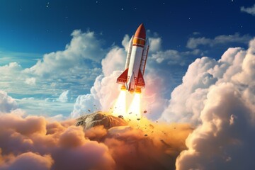 Awe-inspiring Rocket taking off moon with fire jet. Space science planet concept. Generate Ai