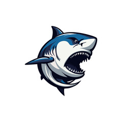 Furious scary Shark head with an open mouth. flat art vector design for tshirt, logo, emblem and sticker. esport
