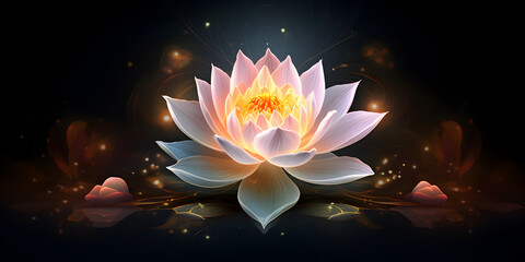 HD 8k wallpaper, There is a lotus flower with a glowing center on a dark background, White lotus flower