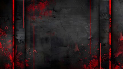 Dynamic red distressed border against dark canvas for copyspace, bold red paint strokes on black wall