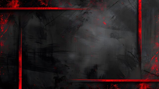 Expressive red grunge frame on isolated black background, striking red brush strokes on black wall