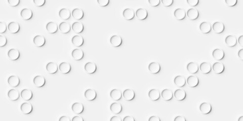 Array or grid of randomly scattered white circular rings background wallpaper banner pattern