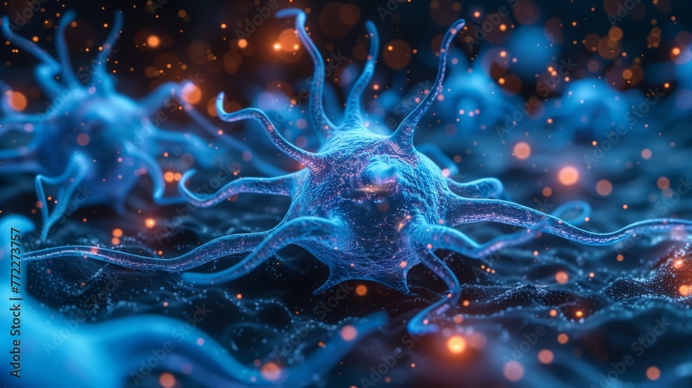Poster neurons firing in the human brain visualized through digital art