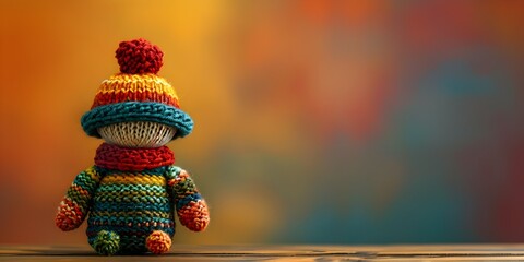 Colorful Knitted Worry Doll Absorbing Fears and Providing Comfort on an Isolated Background with Copy Space - obrazy, fototapety, plakaty
