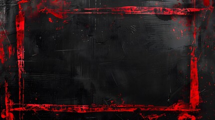 Bold red distressed frame on dark background for copyspace, dramatic red paint strokes on black wall