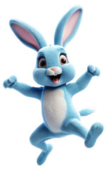 a blue dancing rabbit with a white face on transparent background