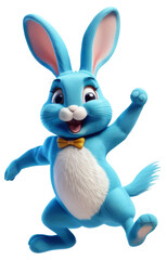 a blue Dancing bunny rabbit with a yellow bow tie on Transparent Background