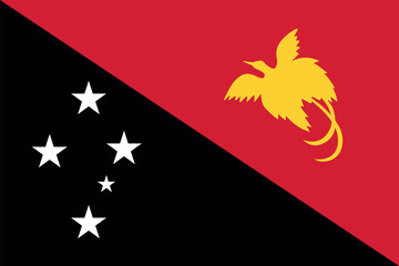 Flag of Papua New Guinea. Papuan red and black flag with bird of paradise and stars. Symbol of the independent state of Papua New Guinea.