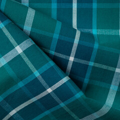 blue checkered fabric texture background. Scottish tartan plaid pattern