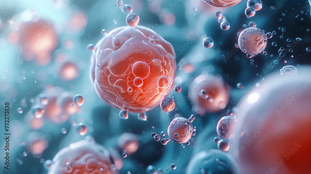 Poster close-up view of human cells in a microscopic perspective