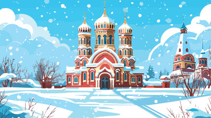 Assumption Cathedral Omsk in a cold winter. Western