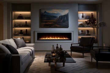 Stylish Room electric fireplace. Cozy lifestyle. Generate Ai