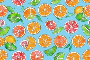 citrus watercolor vector cartooned art seamless patterns