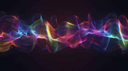Sound wave oscillations in a spectrum of light on a stark dark background - obrazy, fototapety, plakaty