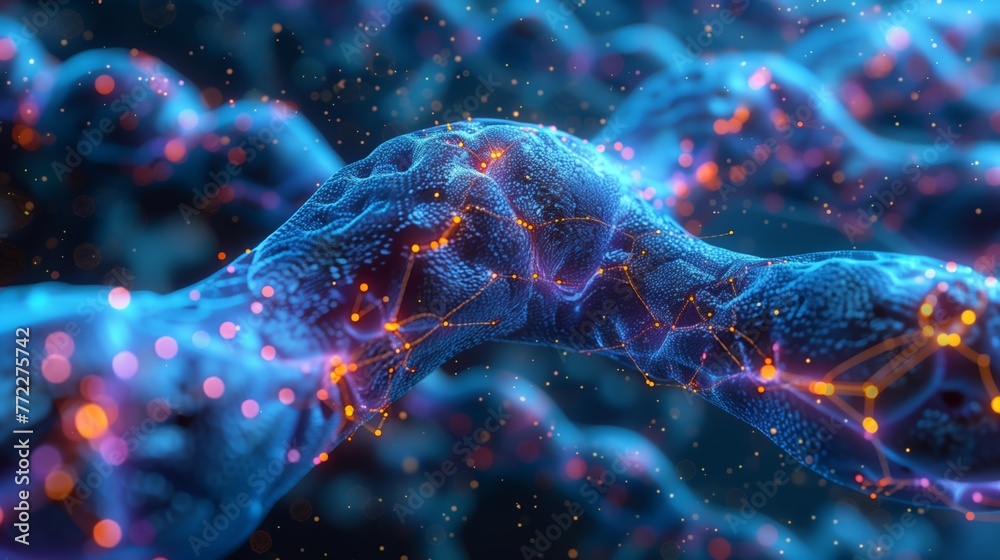 Aufkleber Digital Representation of DNA Structure With Glowing Nodes