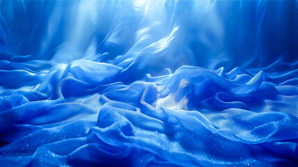 Ethereal blue fabric waves, resembling serene ocean, create flowing texture, perfect for...