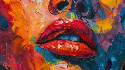 Sensual Whispers: Alluring Canvas Painting of a Woman's Lips in Close-Up, Evoking Beauty and Mystery.