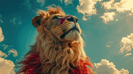 World Circus Day. Holiday concept.a circus lion illustration on sky background, banner, card, poster 