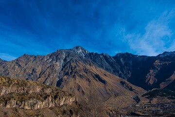 Scenic image of Kazbegi Mountain in the Mtskheta-Mtianeti region of Georgia