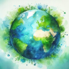 watercolour world environment earth day nature concept with globe, Planet earth and save the planet concept