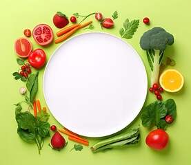 Circular vegetable-patterned frame with empty space in the middle for text