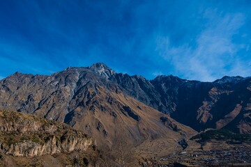 Scenic image of Kazbegi Mountain in the Mtskheta-Mtianeti region of Georgia