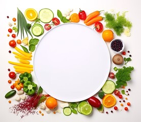 Circular vegetable-patterned frame with empty space in the middle for text