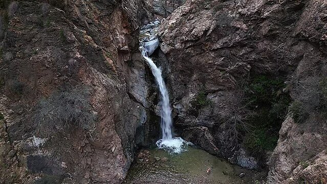 Aerial view of Eaton Canyon Waterfall in San Gabriel Mountains