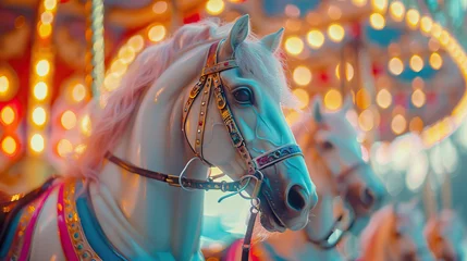 Foto op Canvas World Circus Day. Holiday concept. horse rides for kids in circus on merry go round swing , background, banner, card, poster  © Mahnoor