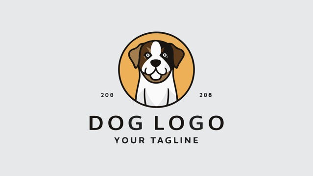 Flat Design Vector Logo of a Dog on White Background