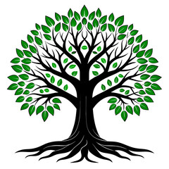 trees with roots silhouette 