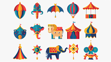 World Circus Day. Holiday concept. set of circus logo icons isolated on white background, banner, card, poster  - obrazy, fototapety, plakaty