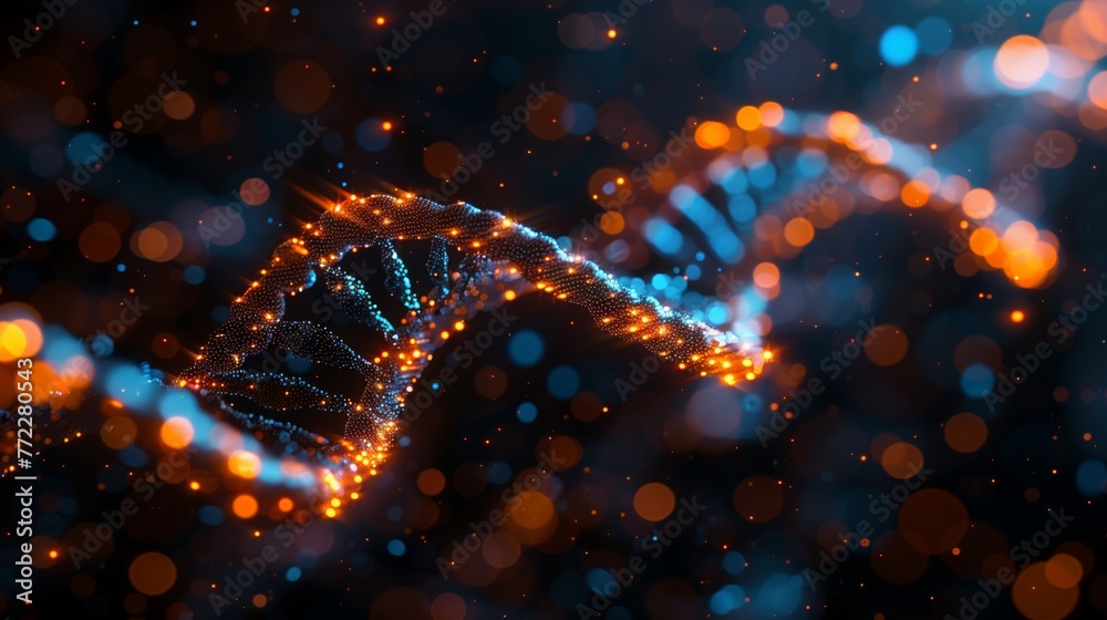 Aufkleber illuminated dna strand in dark background representing biotechnology