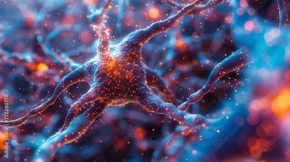 Aufkleber Sparkling Synapse in Neural Network With Vivid Blue and Red Hues