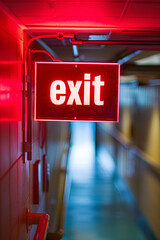 Emergency exit sign, with writing “exit”
 - obrazy, fototapety, plakaty