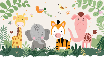 Border template design with cute animals illustration