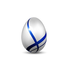 Easter egg 3D icon. Blue silver egg, isolated white background. Bright realistic design, decoration for Happy Easter celebration. Holiday element. Shiny pattern. Spring symbol Vector illustration