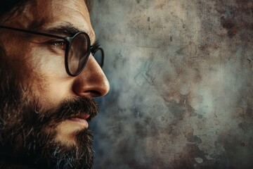 Wisdom in Focus: Thoughtful Bearded Man with Glasses