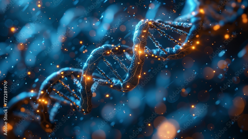 Aufkleber detailed visualization of dna structure in a blue molecular background